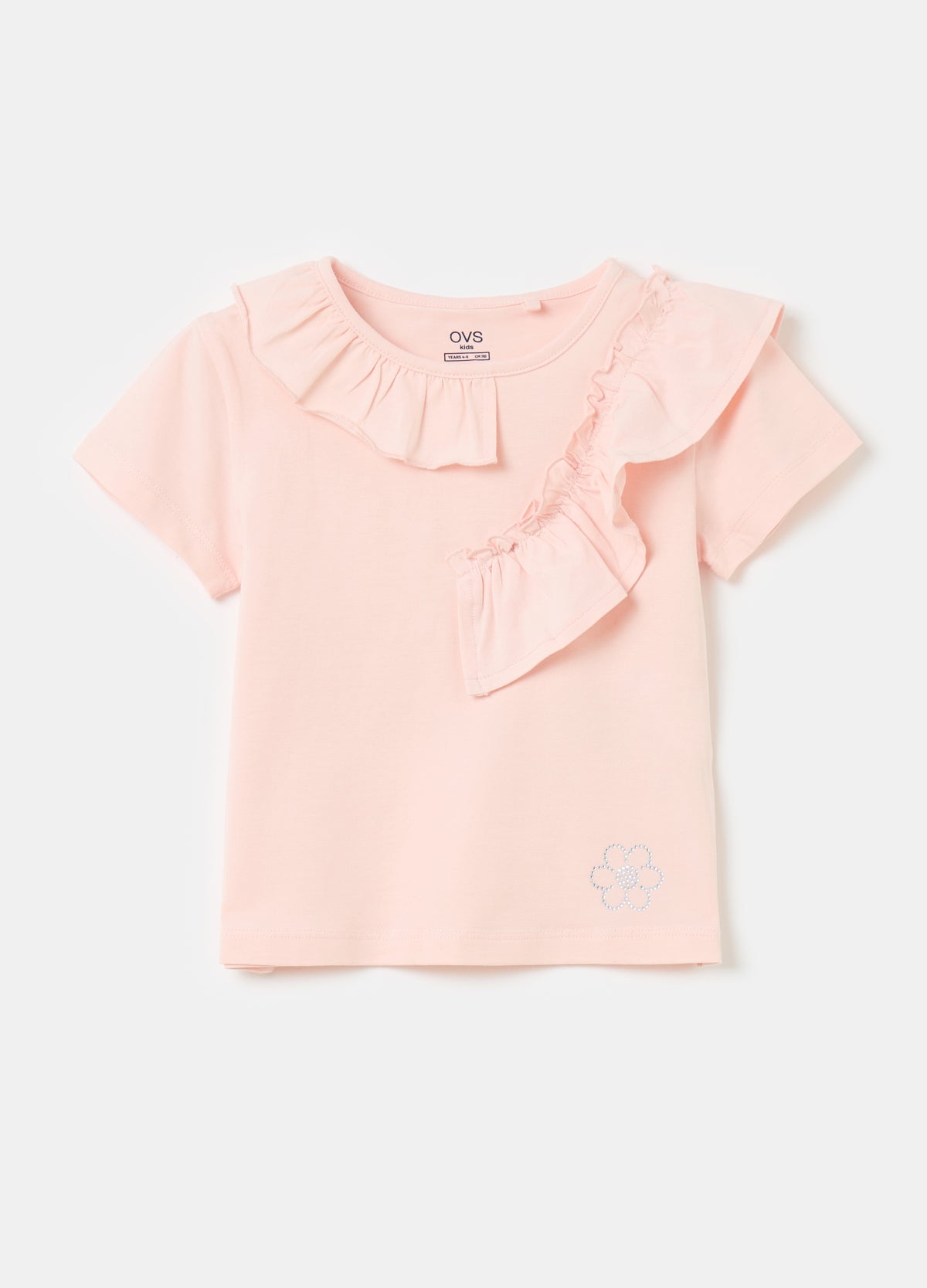 T-Shirt With Frills And Diamantés