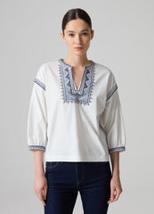 Cotton T-Shirt With Ethnic Embroidery