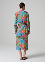Striped Shirt Dress With Flowers Design