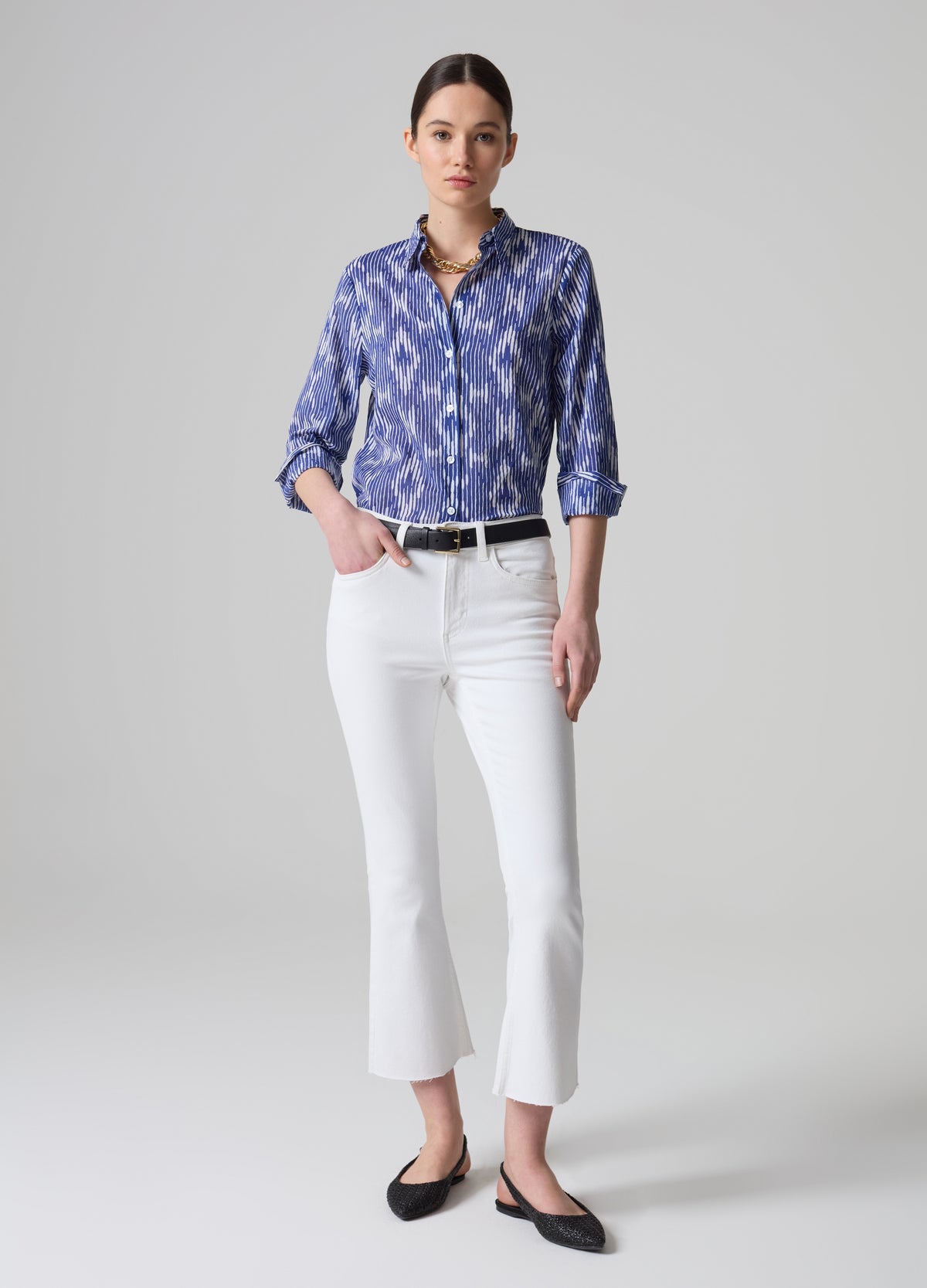 Ovs Flare-Fit Crop Jeans With Raw Edging