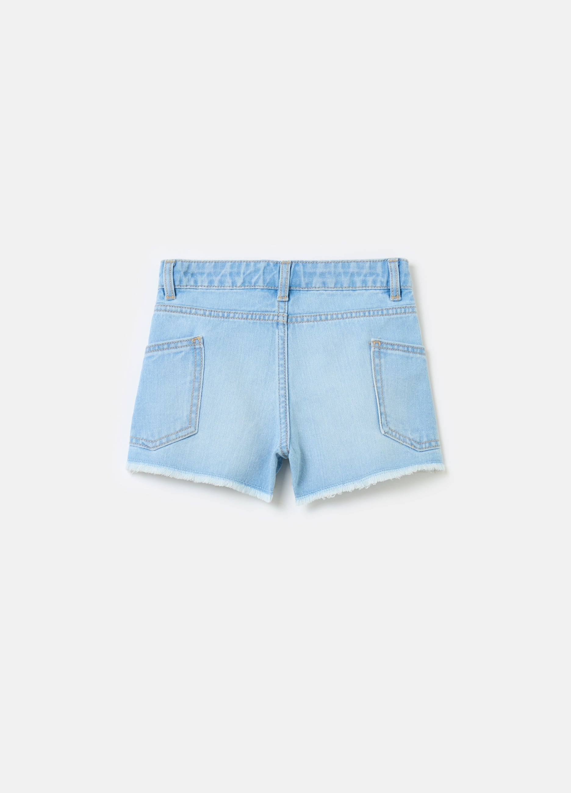 Ovs Denim Shorts With Fringed Edging