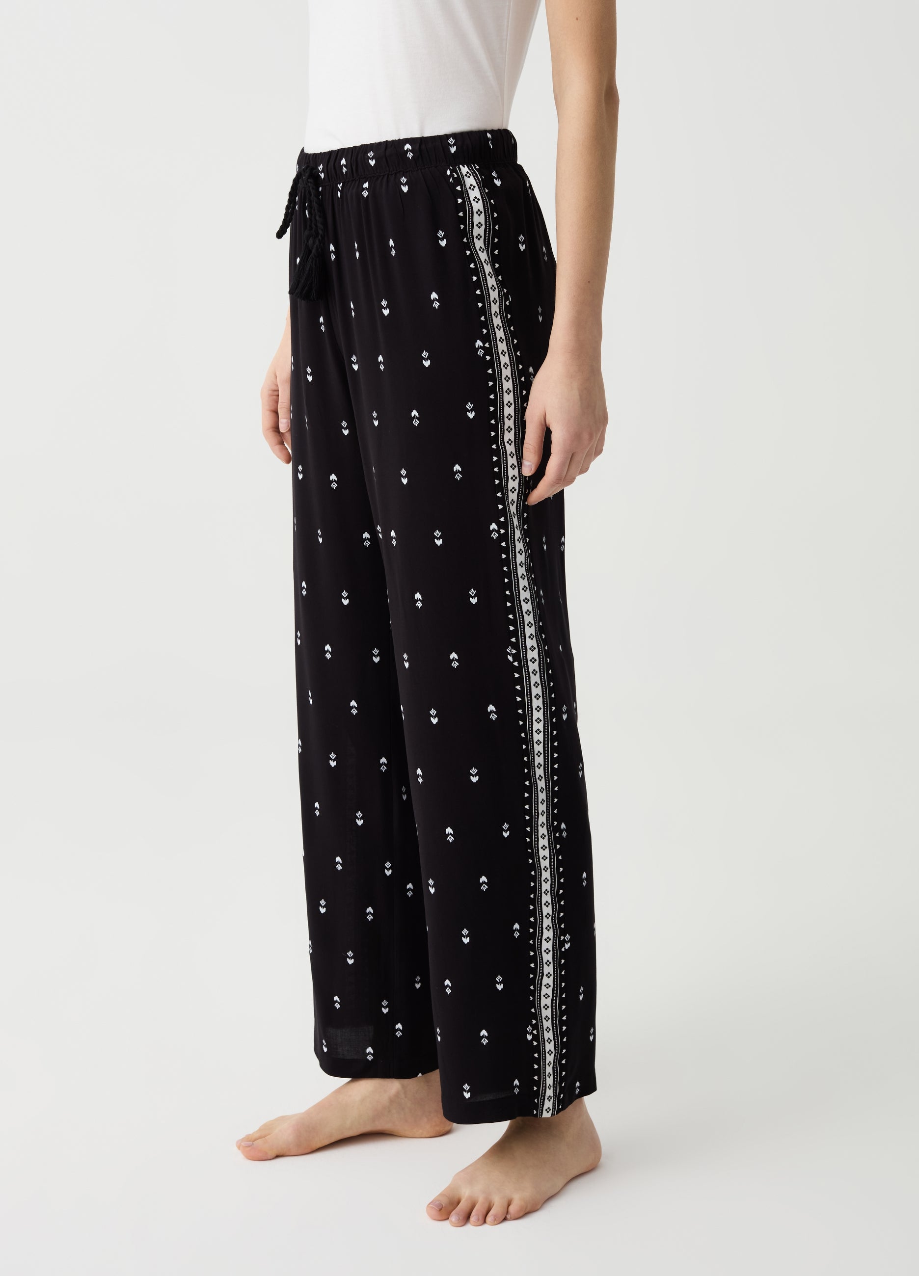 Pyjama Trousers In Canvas With Ethnic Print