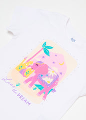 Ovs Printed Diamanté T-Shirt In Cotton