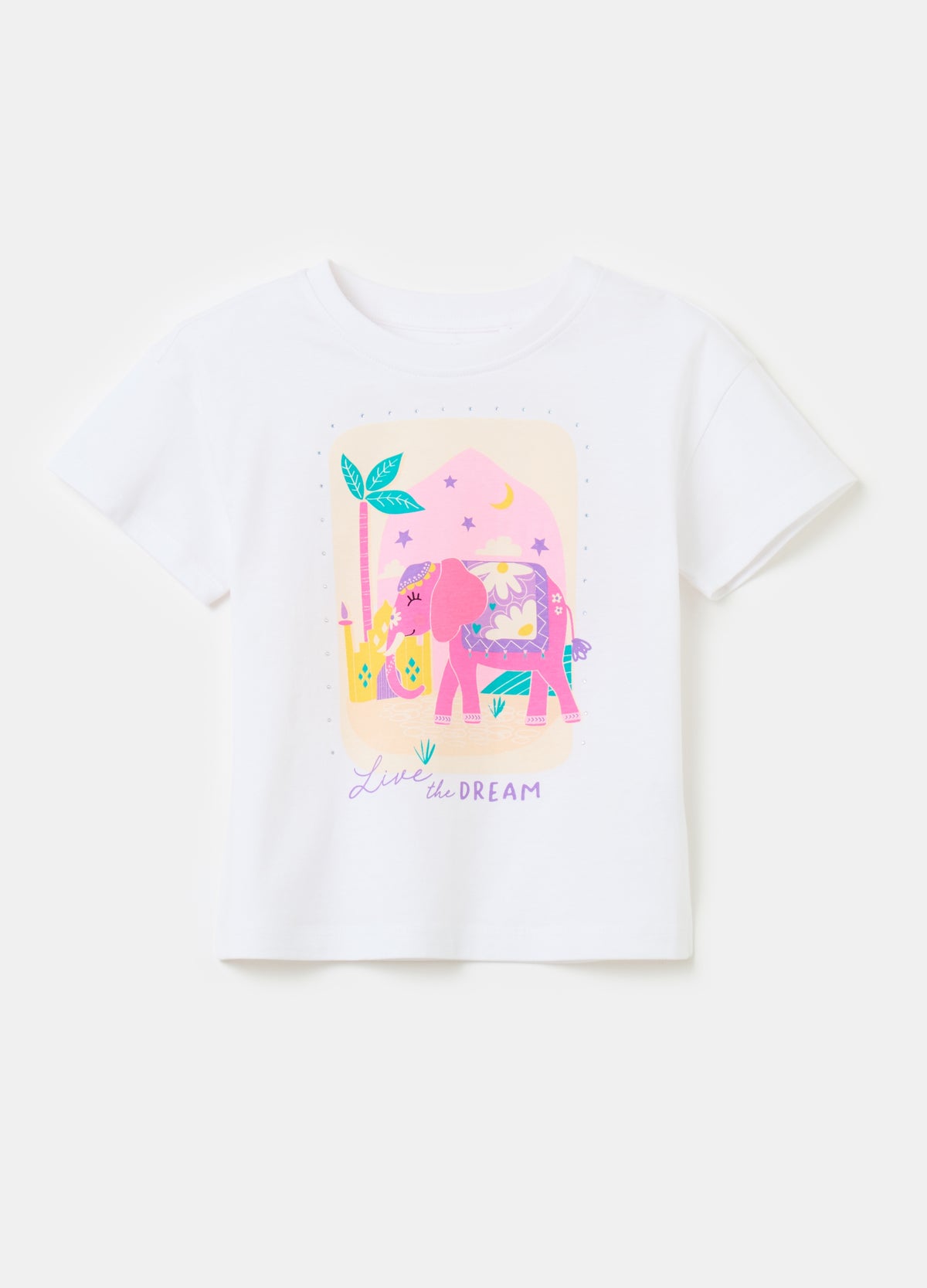 Ovs Printed Diamanté T-Shirt In Cotton