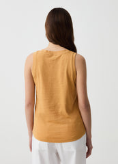 OVS Cotton And Linen Tank Top With Round Neck
