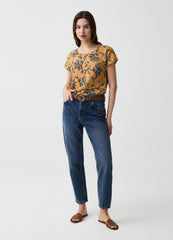 OVS Cotton And Linen T-Shirt With Floral Print