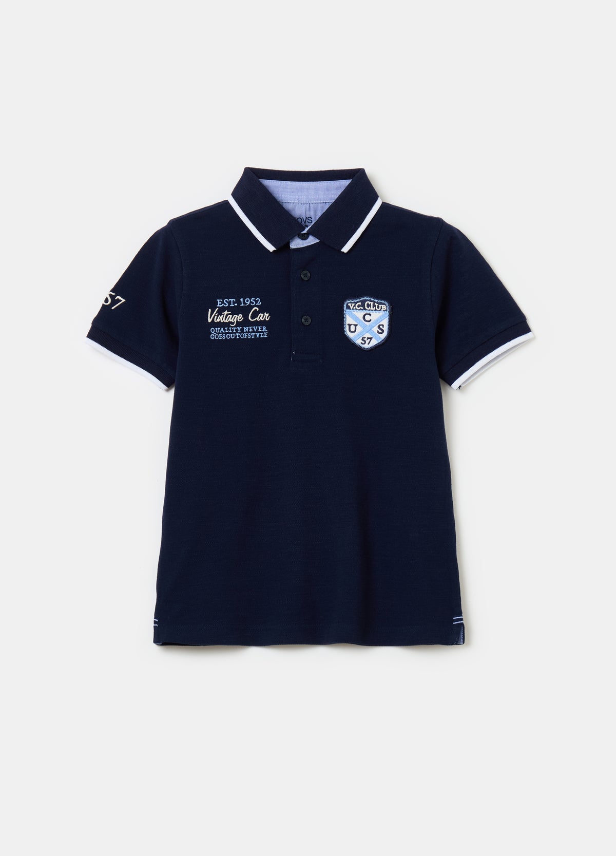 Polo Shirt With Striped Edging And Embroidery