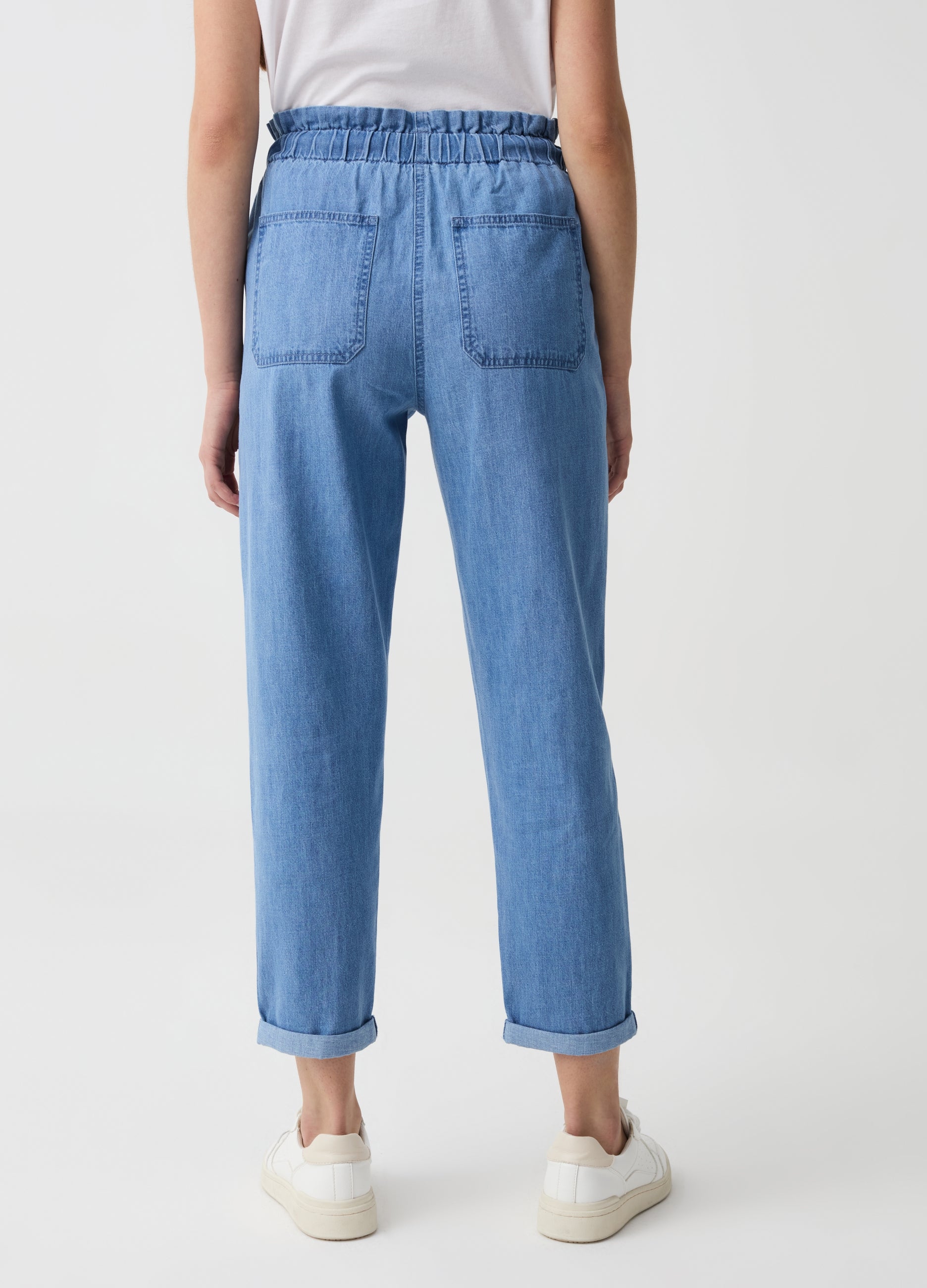 Denim Crop Joggers With Drawstring