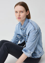 Short Oversized Jacket In Acid Wash Denim