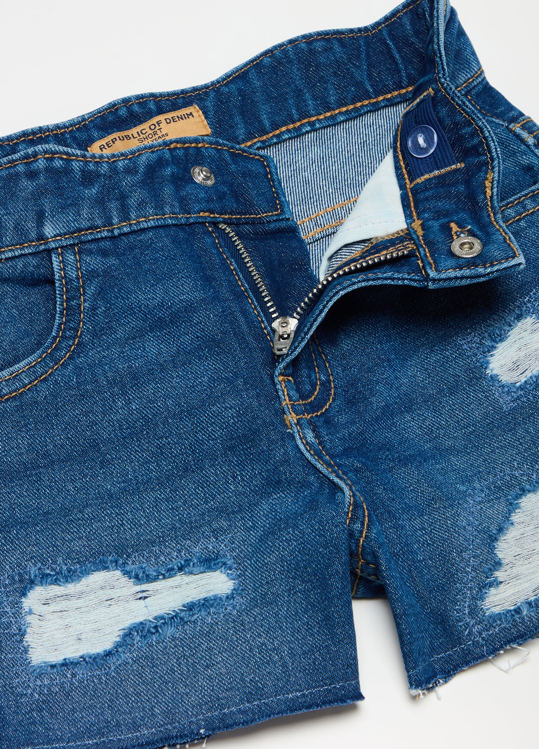 Denim Shorts With Abrasions