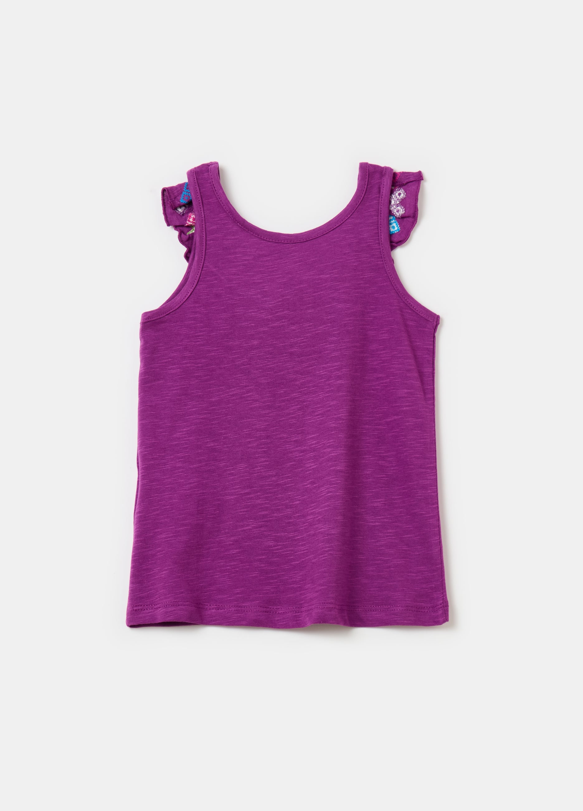 Ovs Cotton Tank Top With Flounce And Embroidery