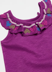 Ovs Cotton Tank Top With Flounce And Embroidery