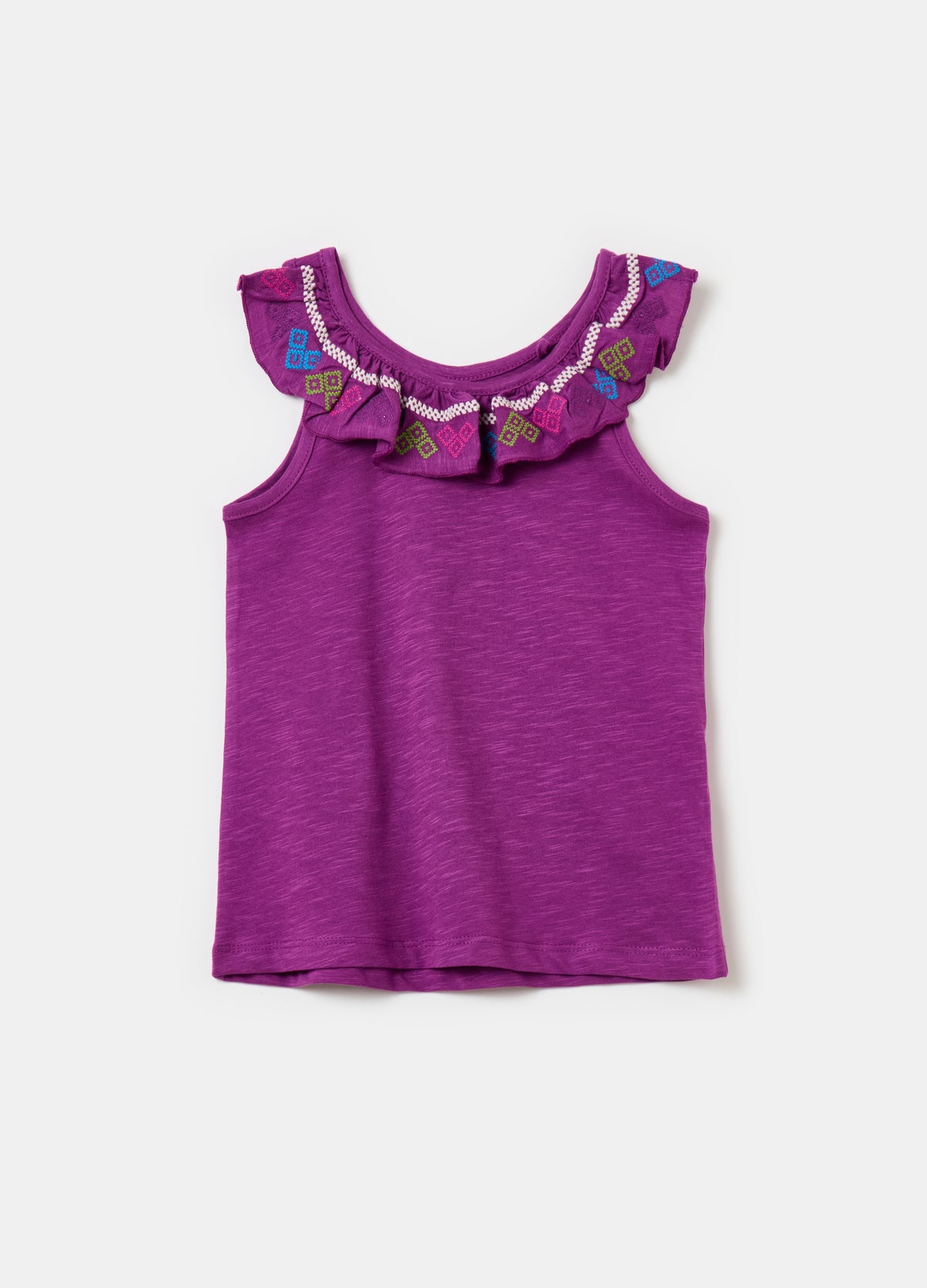 Ovs Cotton Tank Top With Flounce And Embroidery