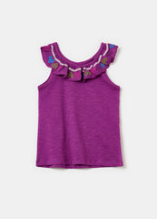 Ovs Cotton Tank Top With Flounce And Embroidery