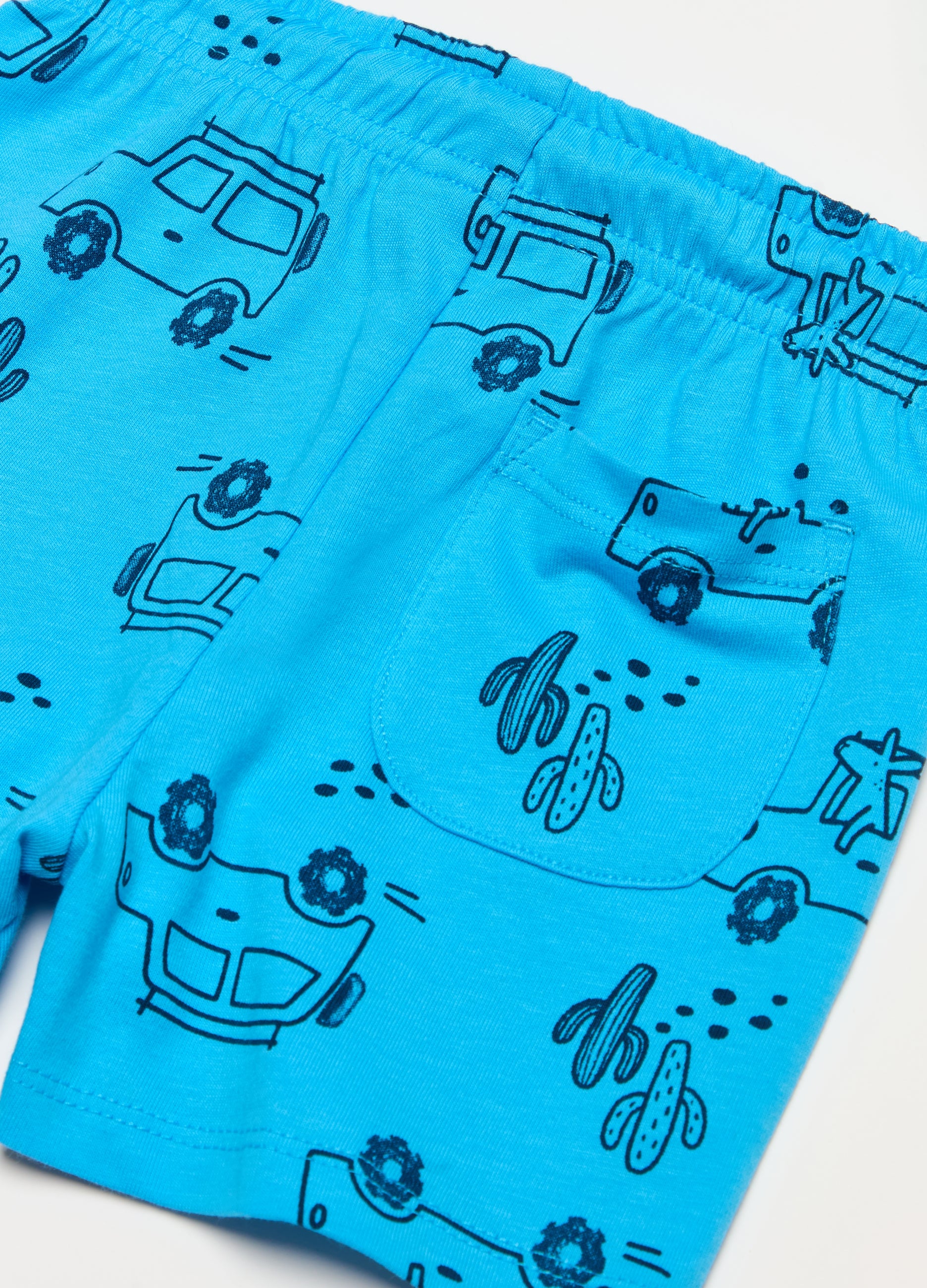 Ovs Cotton Shorts With Drawstring And Print