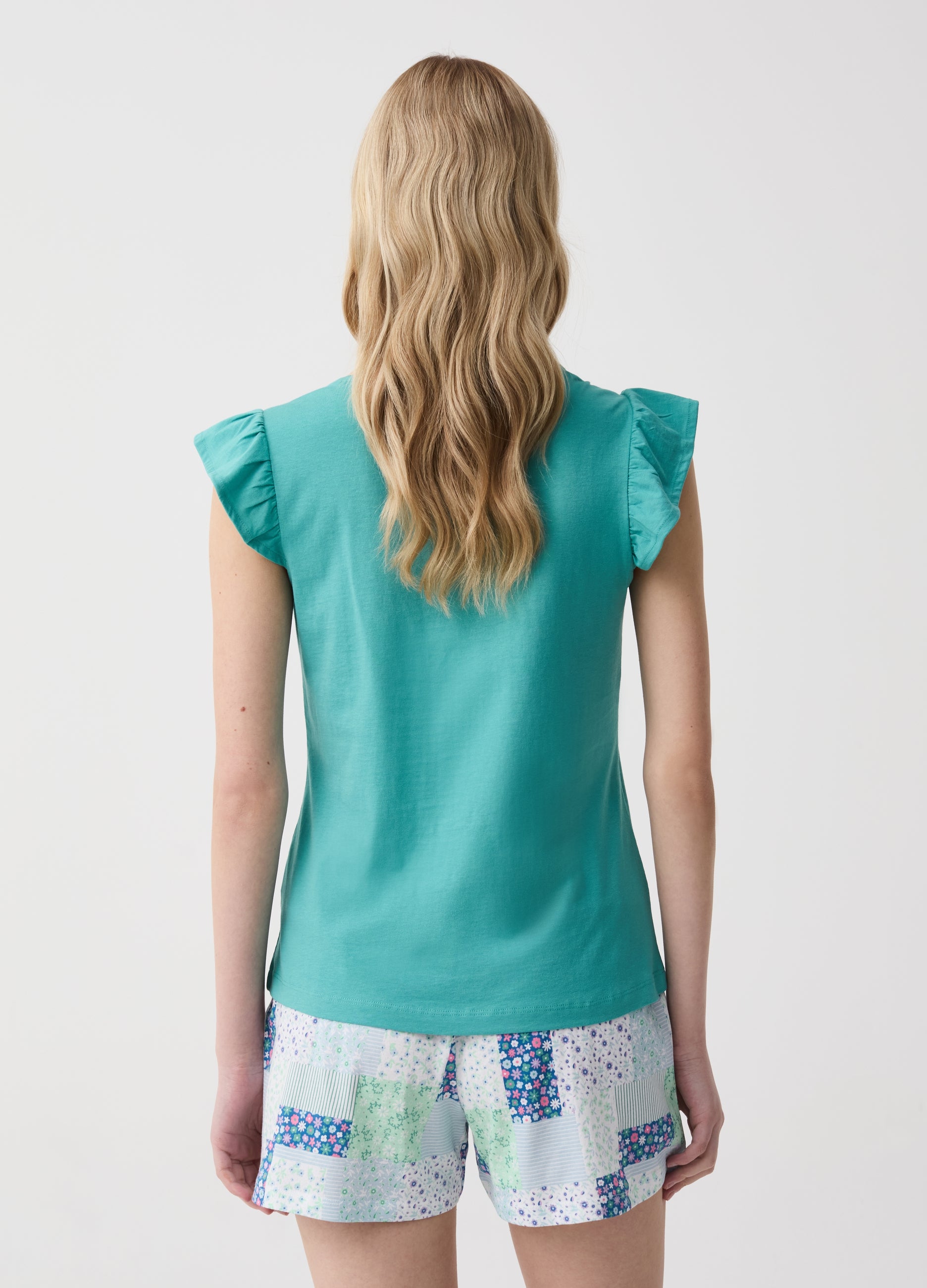 Short Pyjamas With Flounce With Patchwork Print