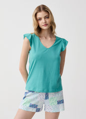 Short Pyjamas With Flounce With Patchwork Print