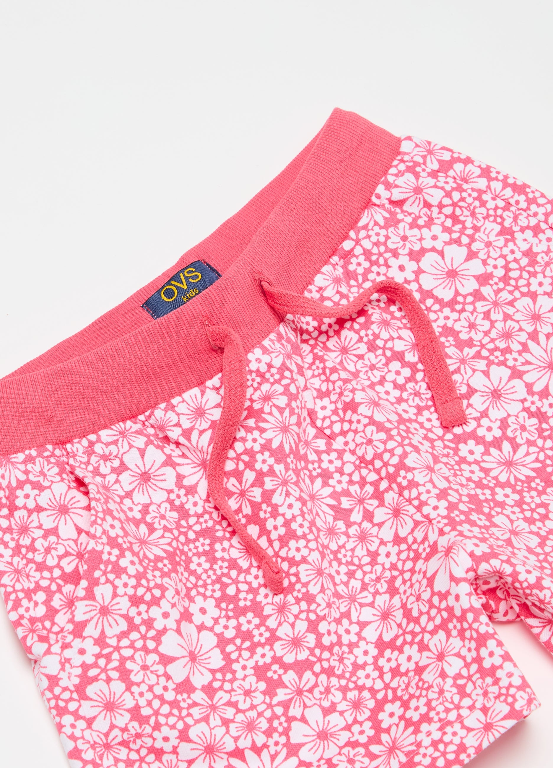 Ovs Shorts With Drawstring And Small Flowers Print