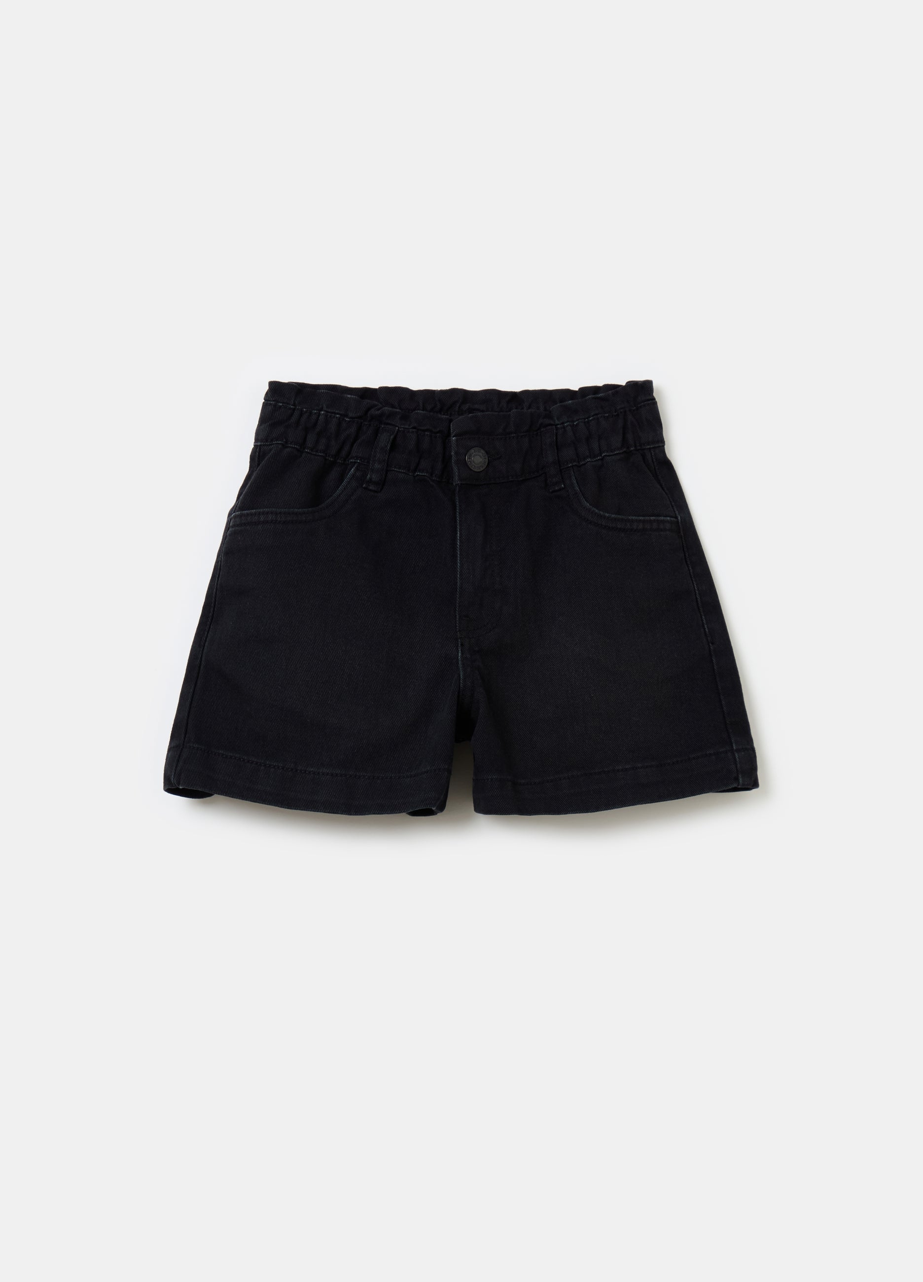 Denim Paper Bag Shorts Black 14-15Y thefashionnet