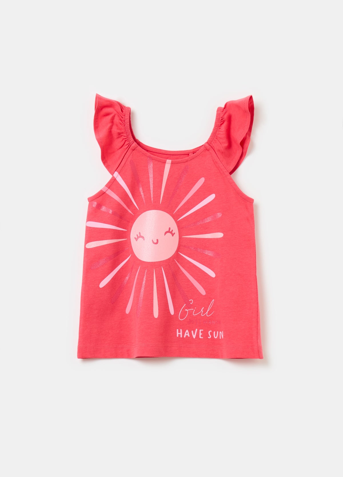Ovs Cotton Tank Top With Frills And Print