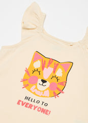 Ovs Cotton Tank Top With Frills And Print