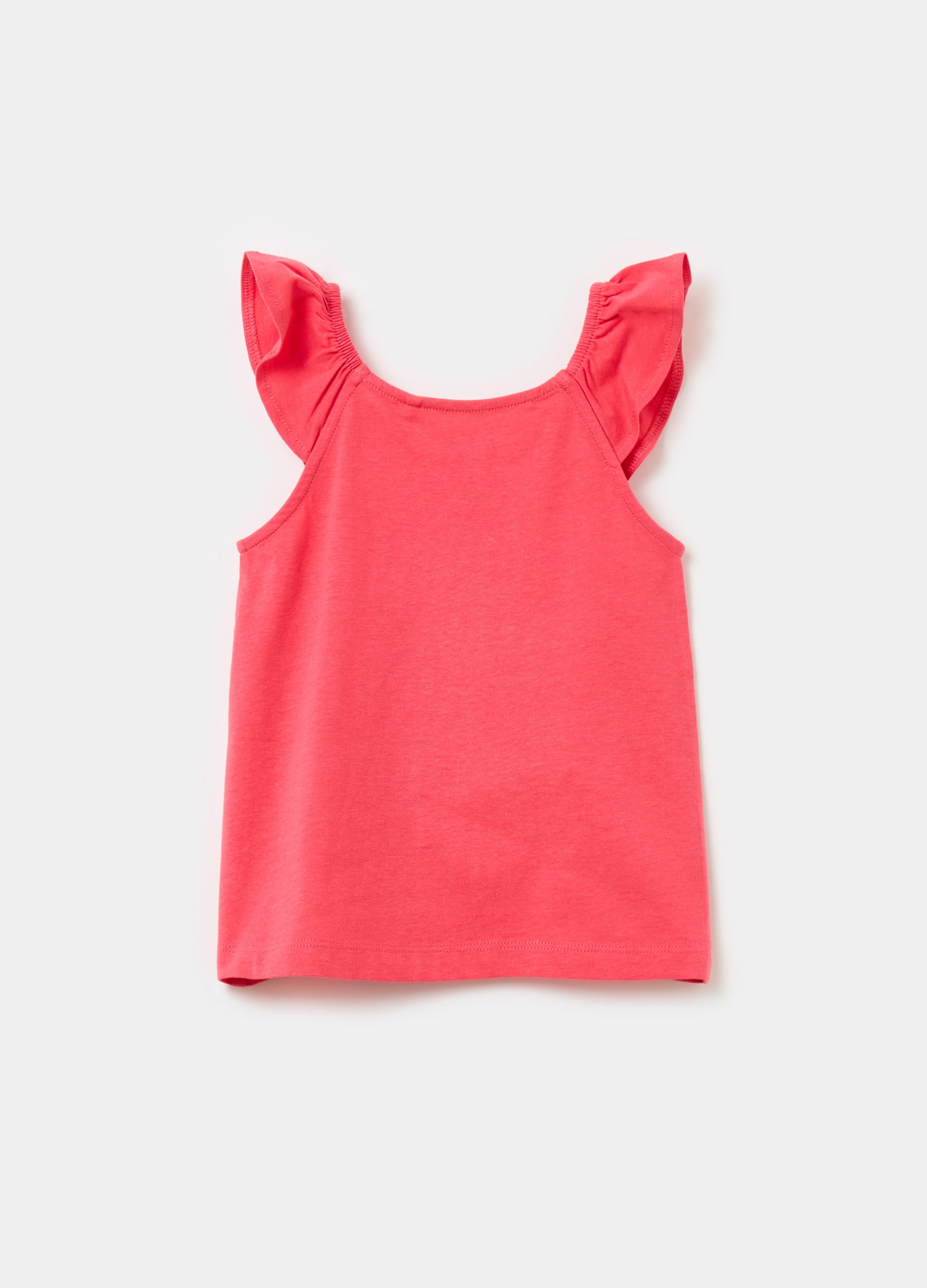Ovs Cotton Tank Top With Frills And Print