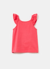 Ovs Cotton Tank Top With Frills And Print
