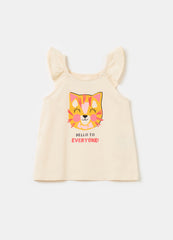 Ovs Cotton Tank Top With Frills And Print