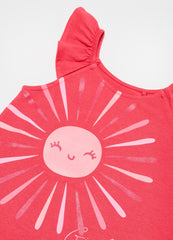 Ovs Cotton Tank Top With Frills And Print