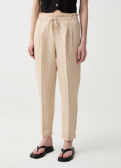 Cigarette Trousers With Darts And Drawstring