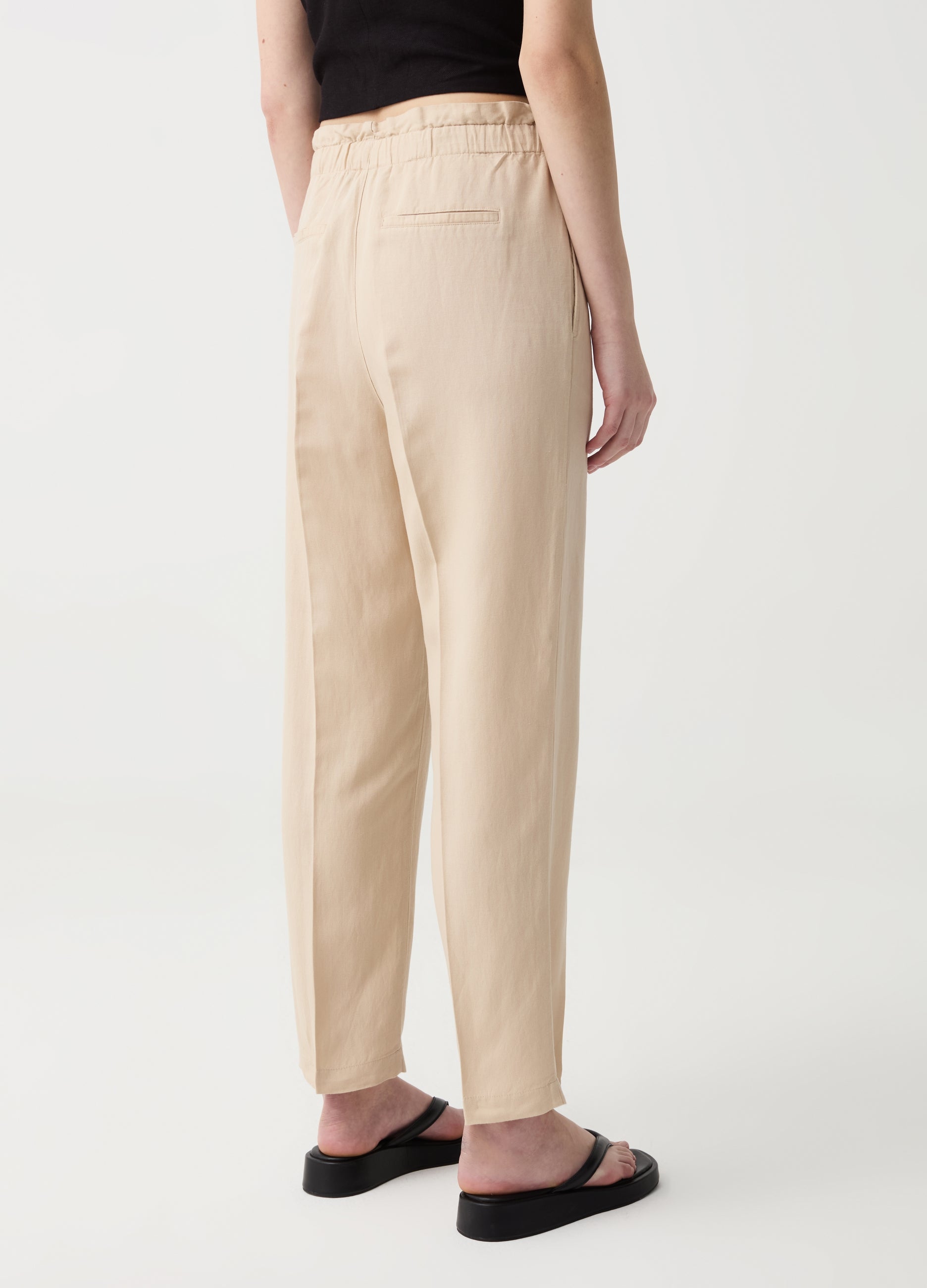 Cigarette Trousers With Darts And Drawstring