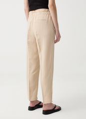 Cigarette Trousers With Darts And Drawstring