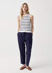 Cigarette Trousers With Darts And Drawstring