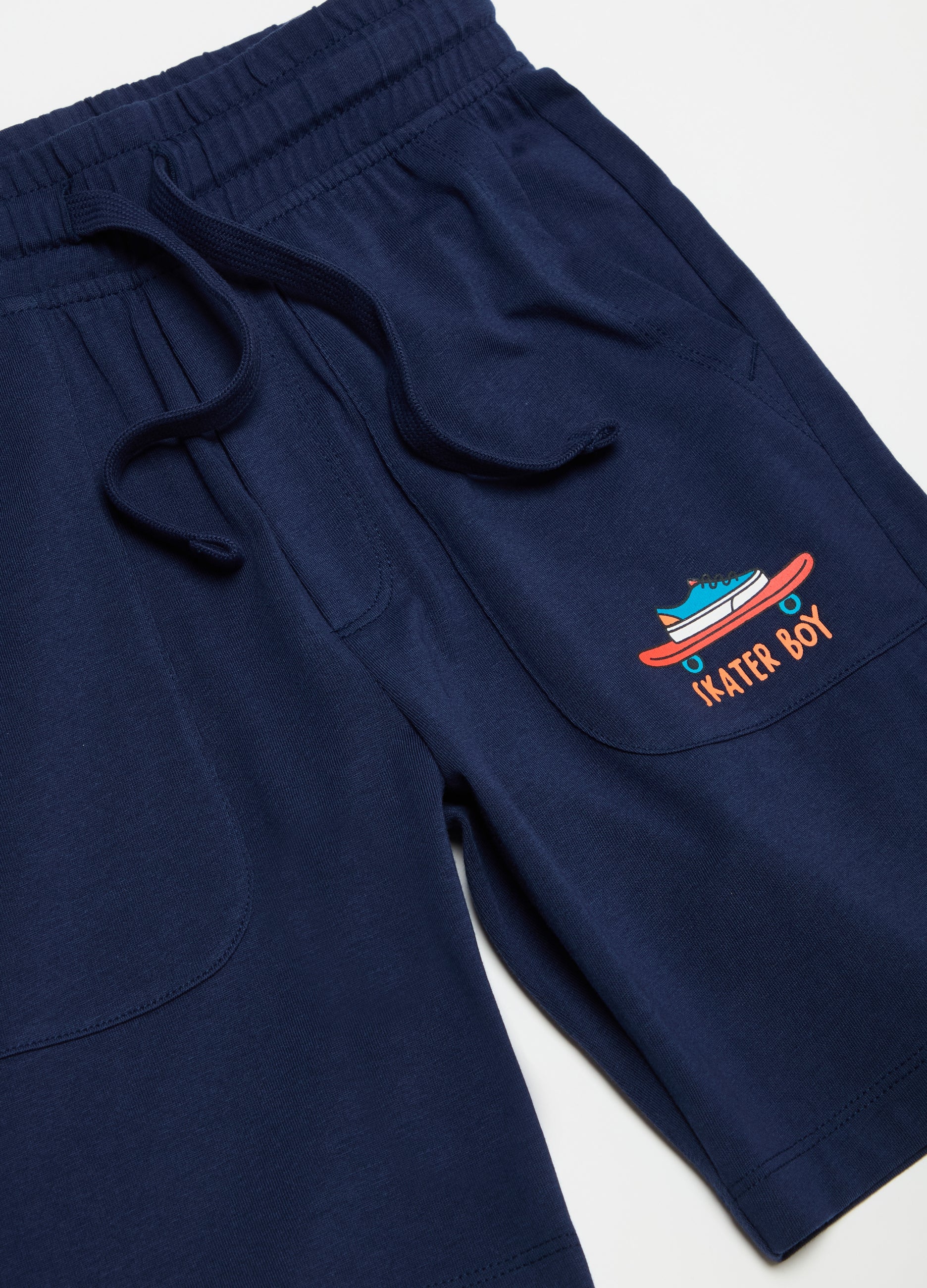 Ovs Fleece Bermuda Shorts With Drawstring And Print