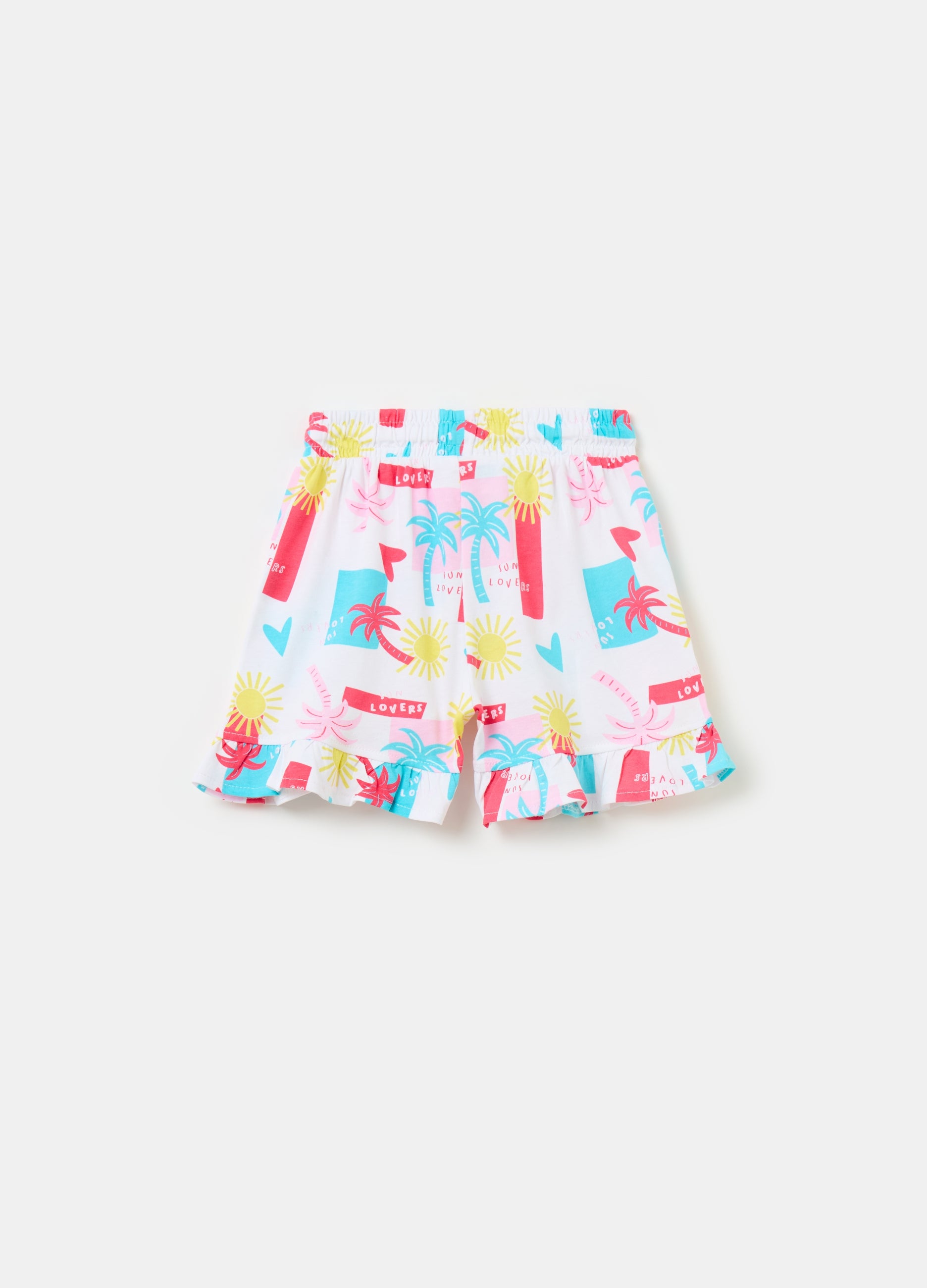 Ovs Cotton Shorts With Frills And Drawstring