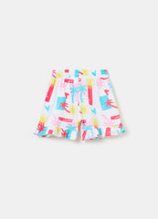 Ovs Cotton Shorts With Frills And Drawstring