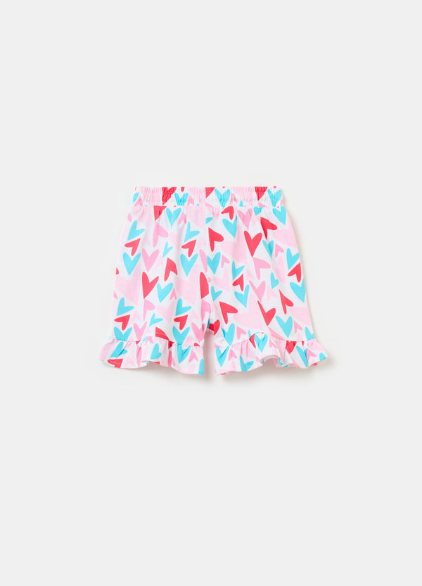 Ovs Cotton Shorts With Frills And Drawstring
