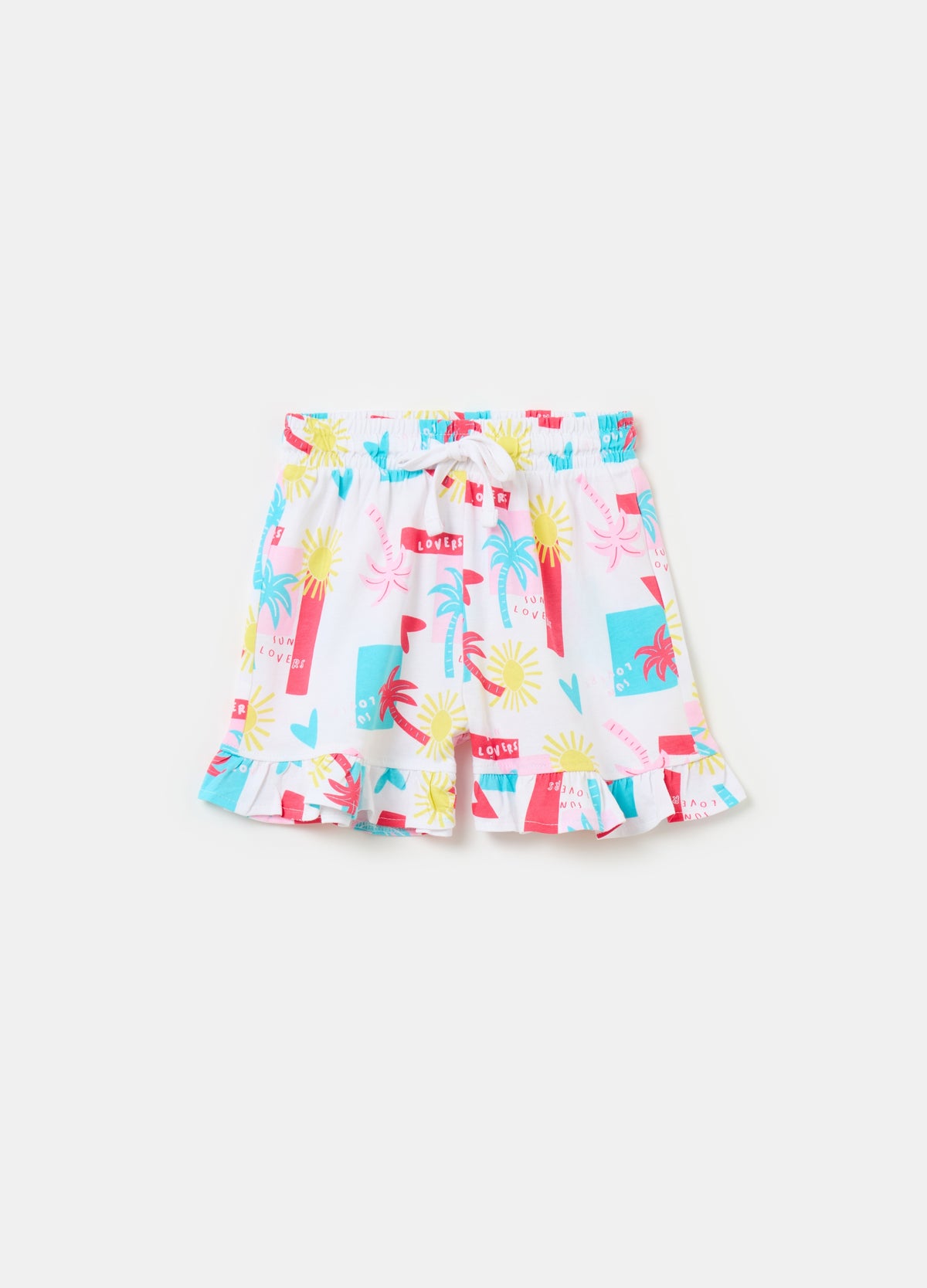 Ovs Cotton Shorts With Frills And Drawstring