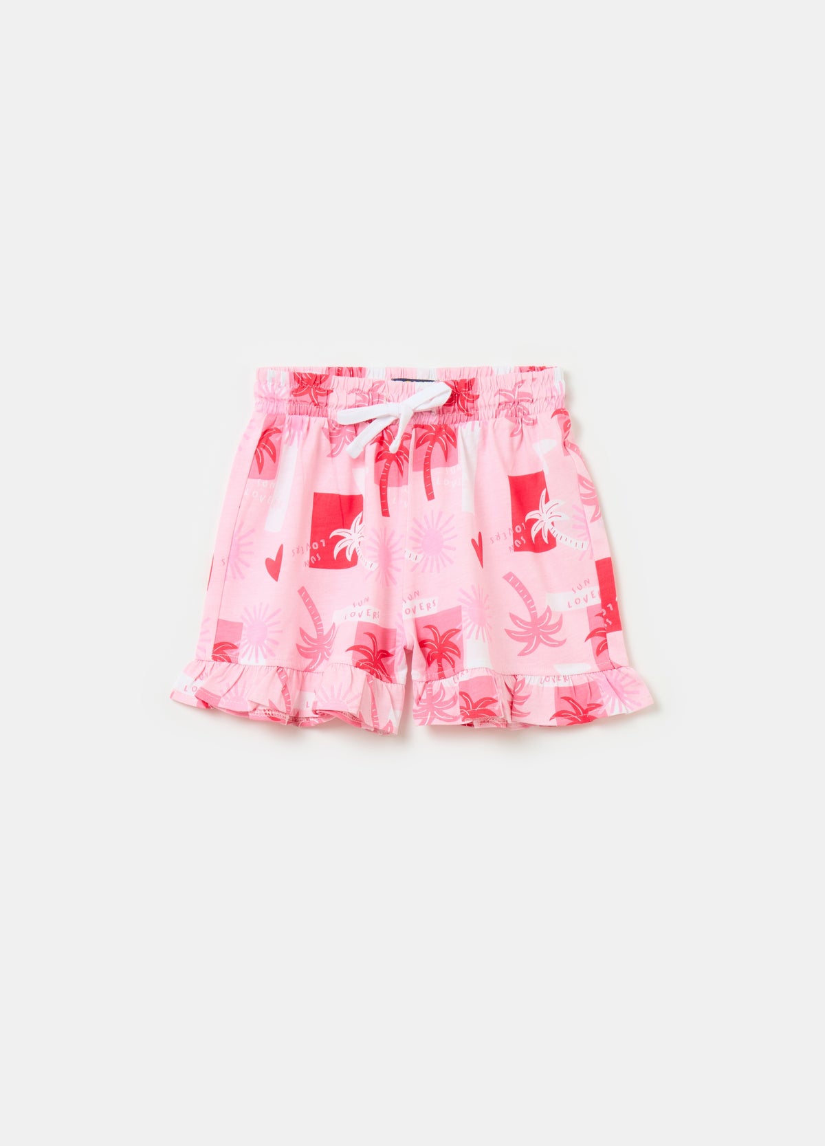 Ovs Cotton Shorts With Frills And Drawstring