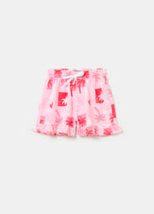 Ovs Cotton Shorts With Frills And Drawstring