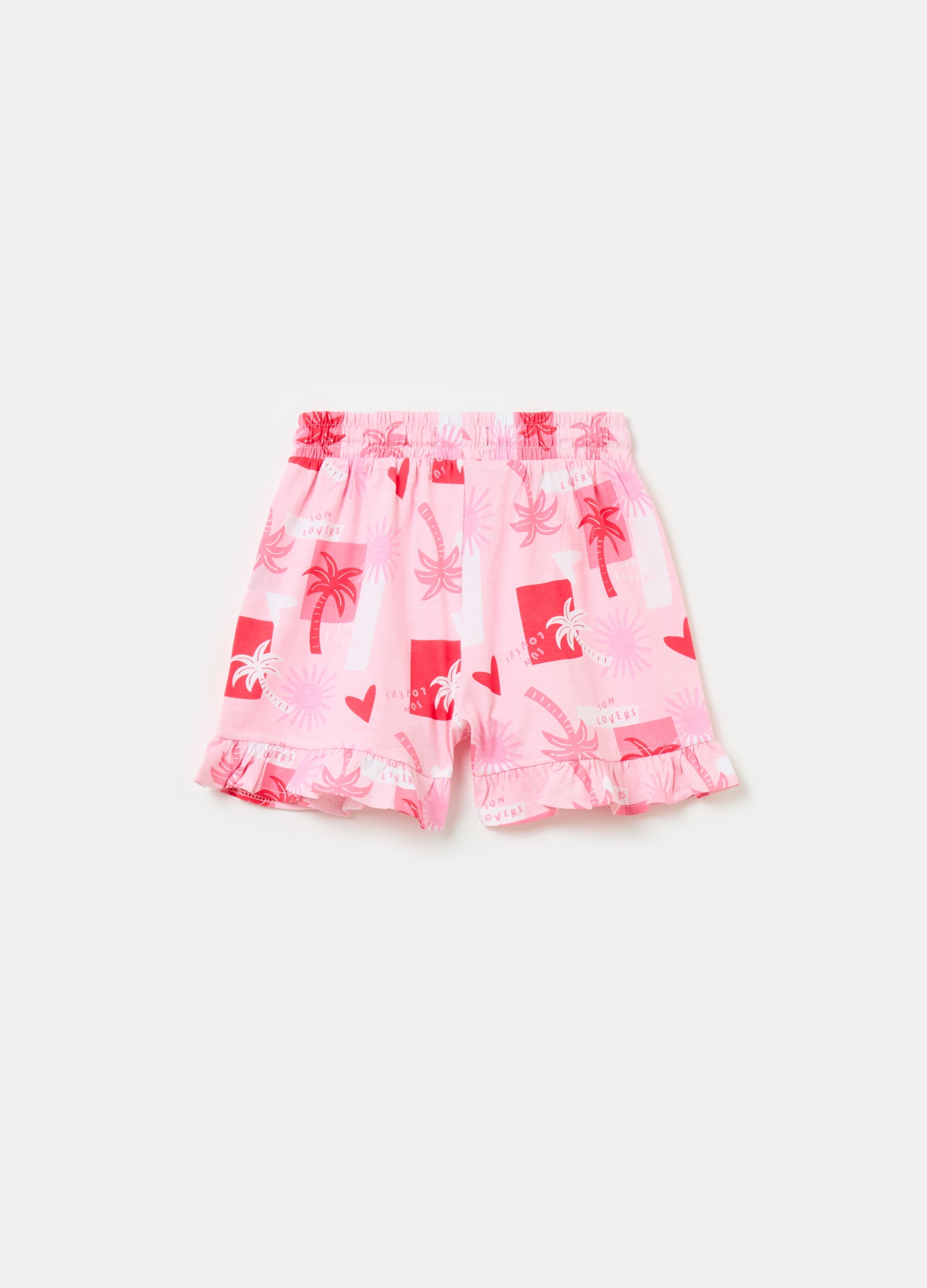 Ovs Cotton Shorts With Frills And Drawstring