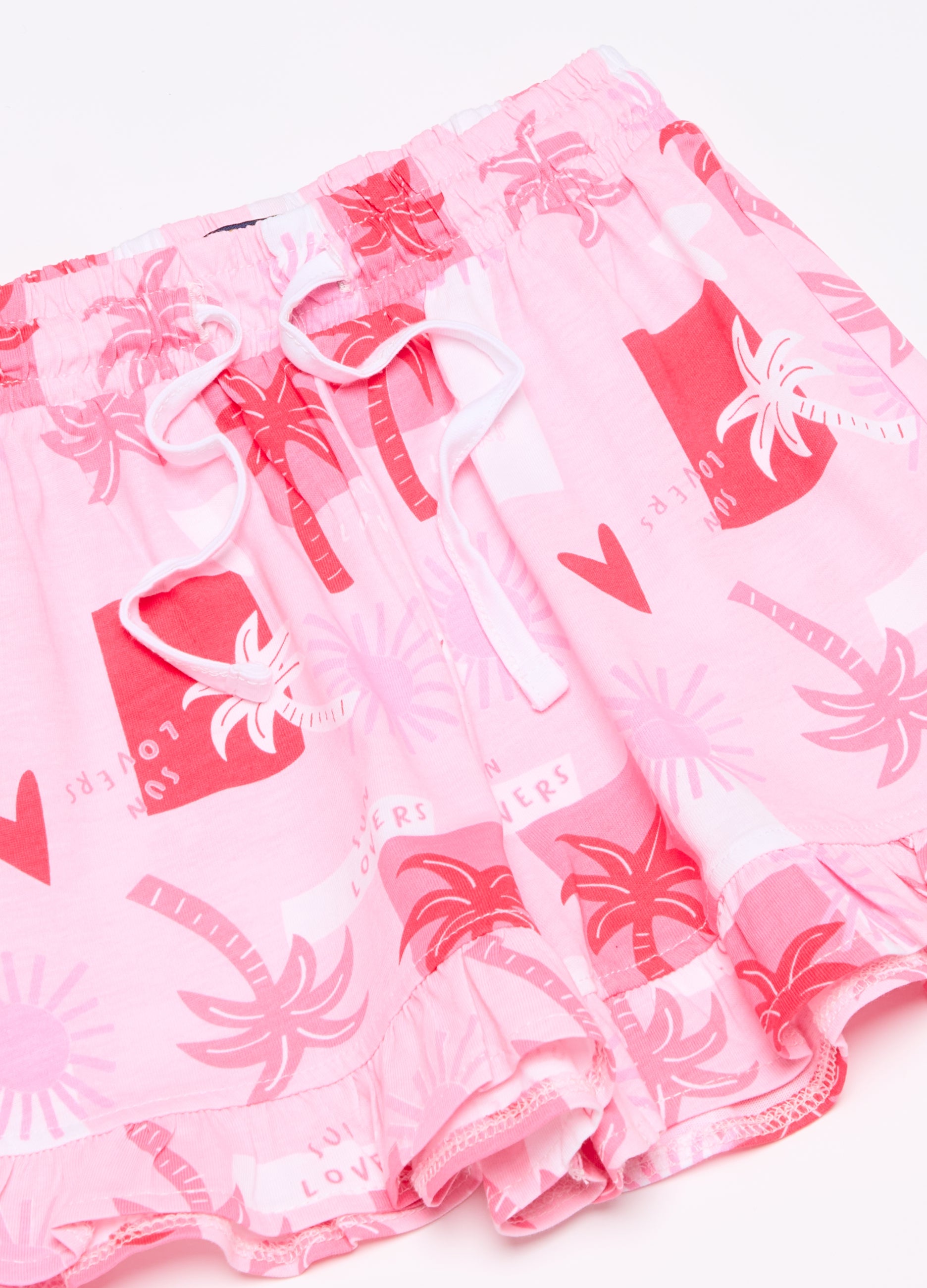 Ovs Cotton Shorts With Frills And Drawstring