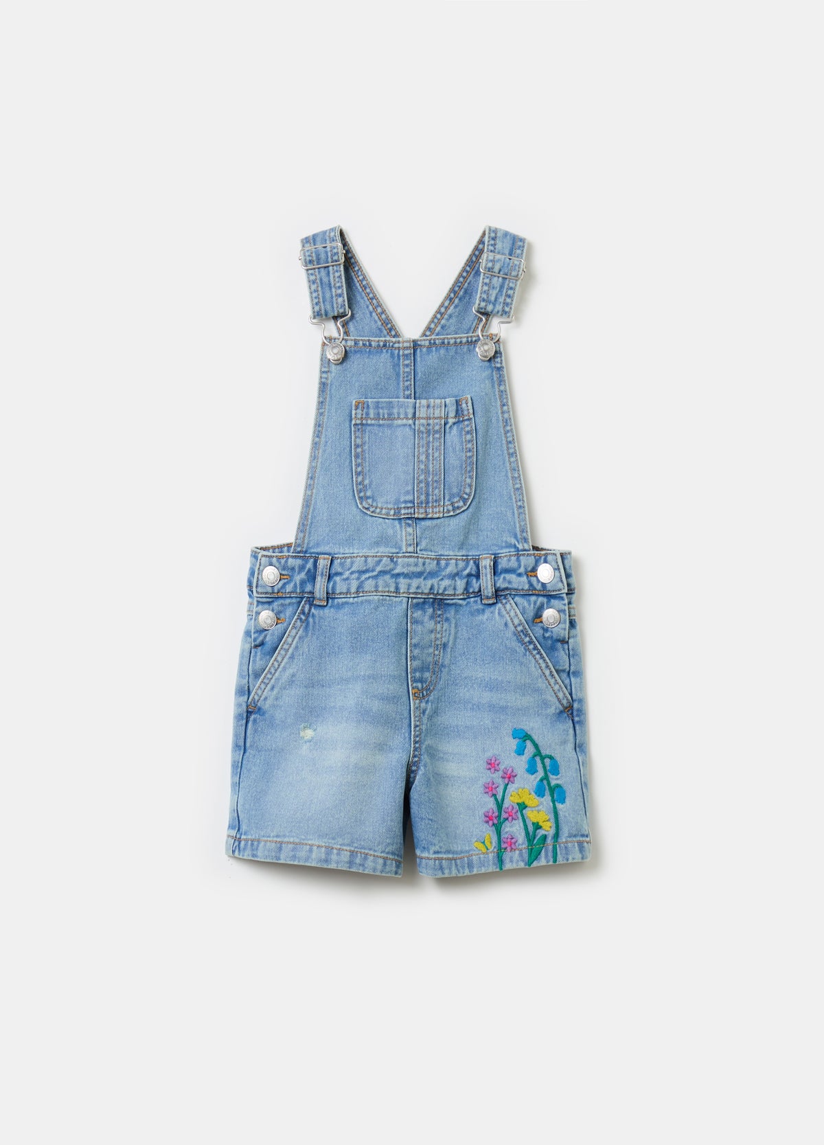 Ovs Denim Dungarees With Floral Embroidery