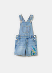 Ovs Denim Dungarees With Floral Embroidery