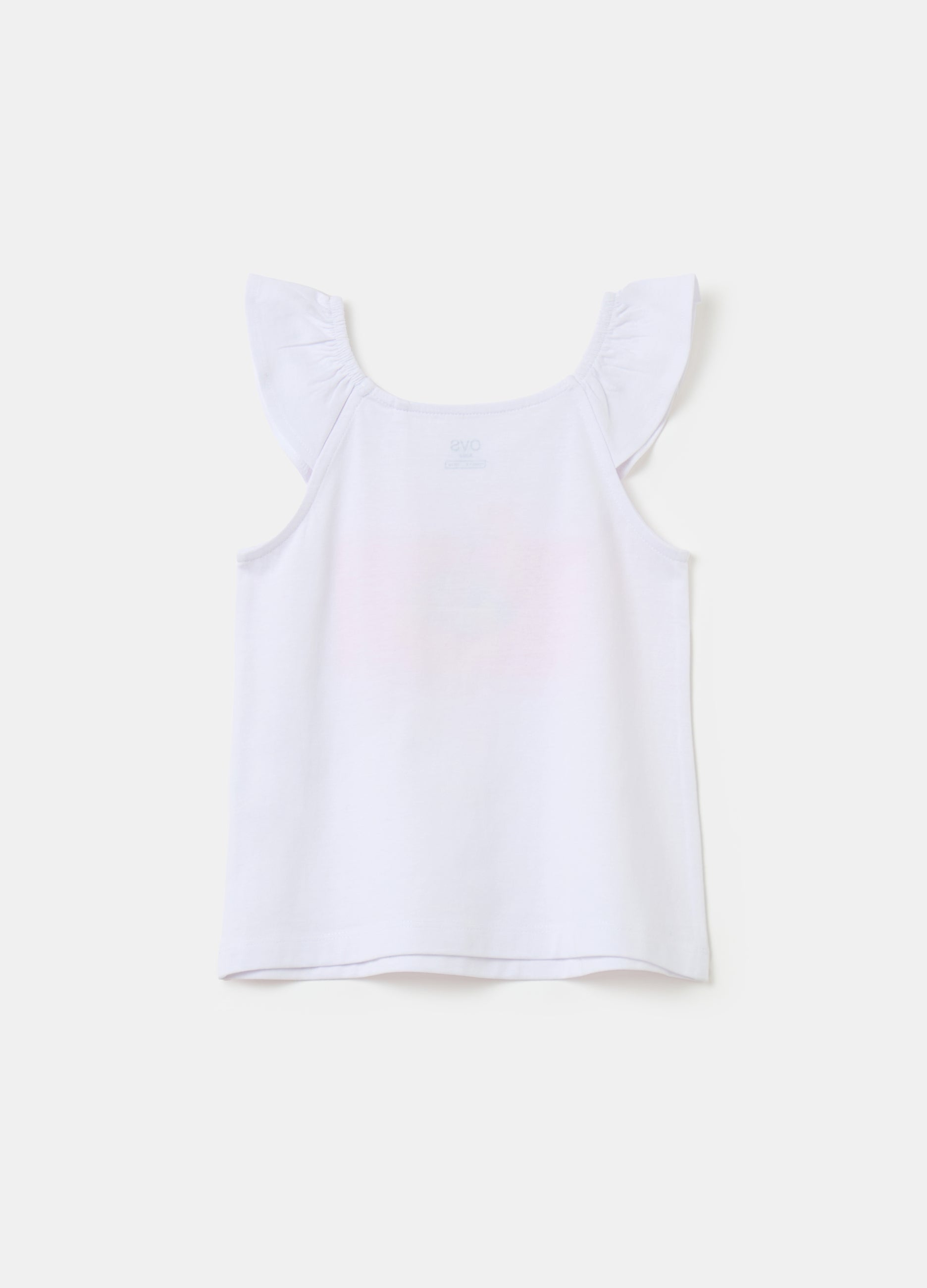 Ovs Cotton Tank Top With Frills And Print