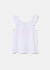 Ovs Cotton Tank Top With Frills And Print