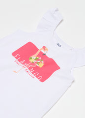Ovs Cotton Tank Top With Frills And Print