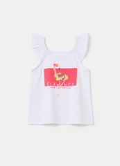 Ovs Cotton Tank Top With Frills And Print