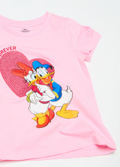 Stretch Cotton T-Shirt With Donald Duck 90 Print