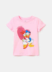 Stretch Cotton T-Shirt With Donald Duck 90 Print